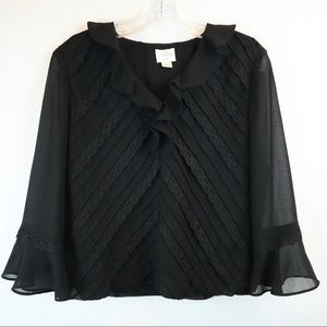 Emma James | Black Ruffle Blouse Bell Sleeves Sz 8